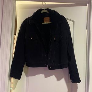 Black corduroy and faux fur jacket